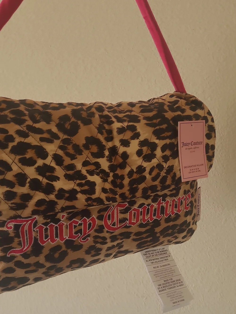 Juicy Couture Leopard Print Accent Pillow Shoulder Bag with Hot Pink Strap